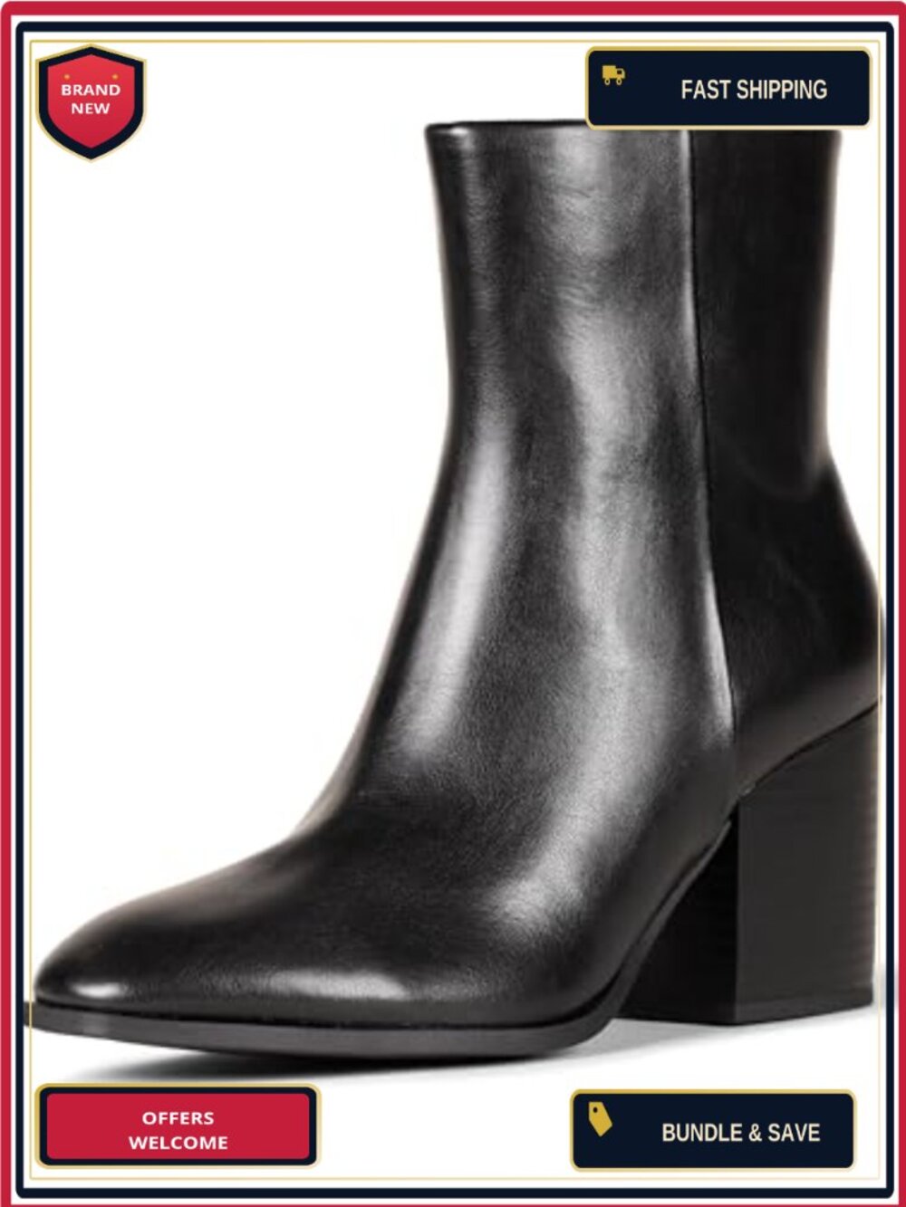 Women's Ankle Boots Block Heel Faux Leather Side Zip Memory Foam